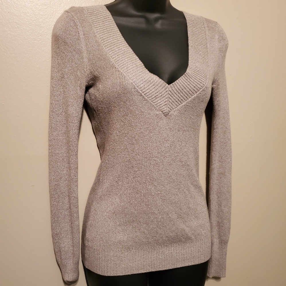Beige Express Classic V-Neck Sweater